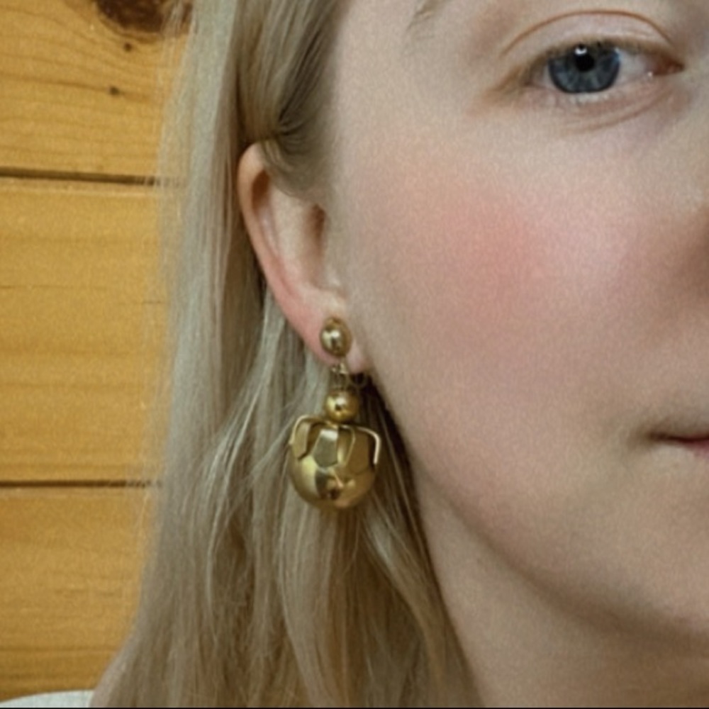 Vintage Clip On Earrings Gold Glitzy Glam Chunky Dangle Ball Art Deco